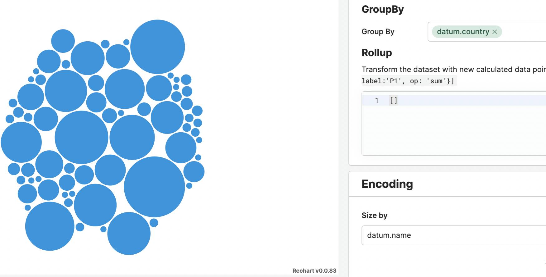 size label circle pack retool