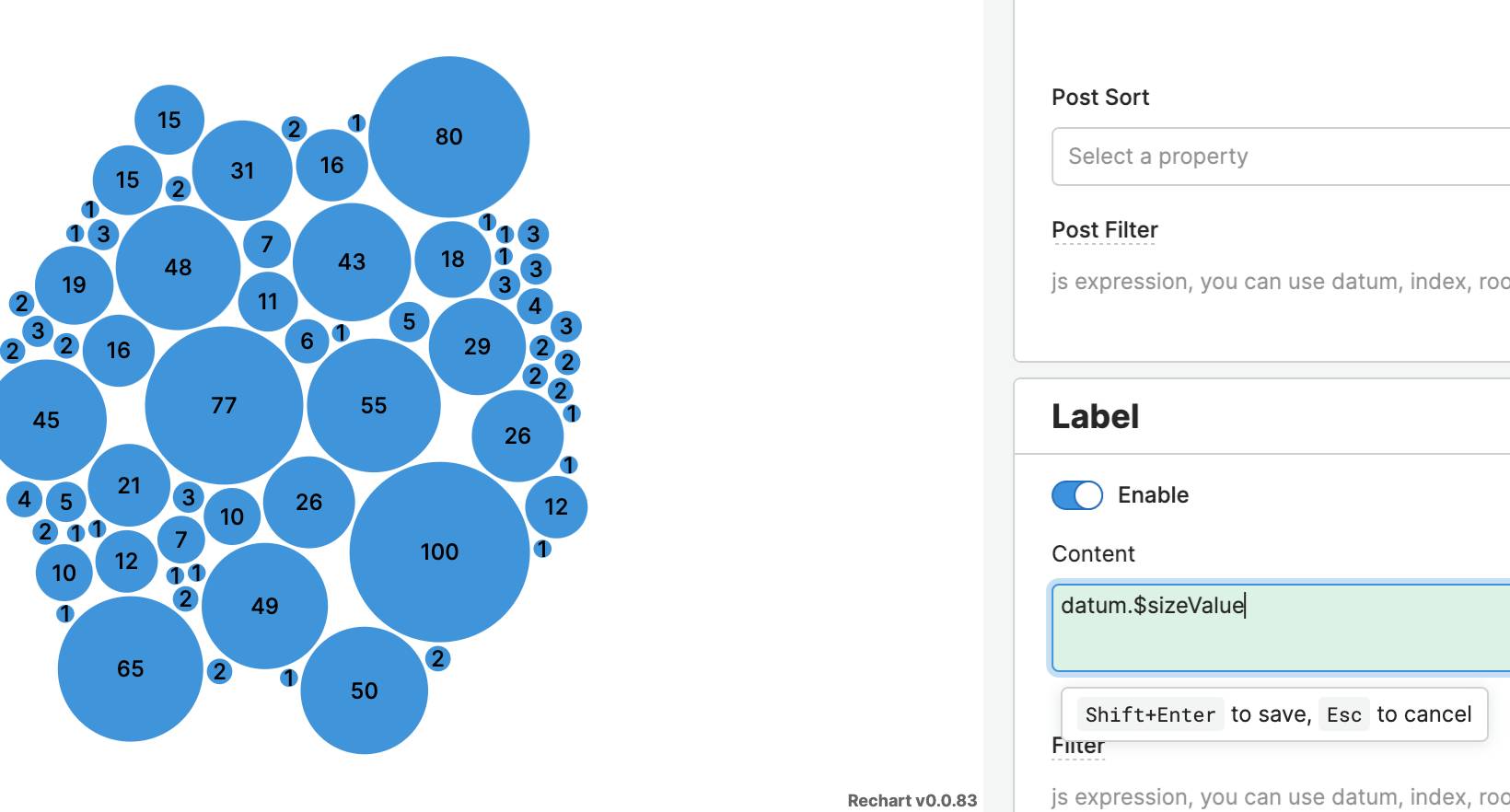 size label circle pack retool